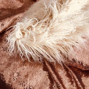 Faux Mongolian Fur Cream Dusty Rose Sequin Blanket